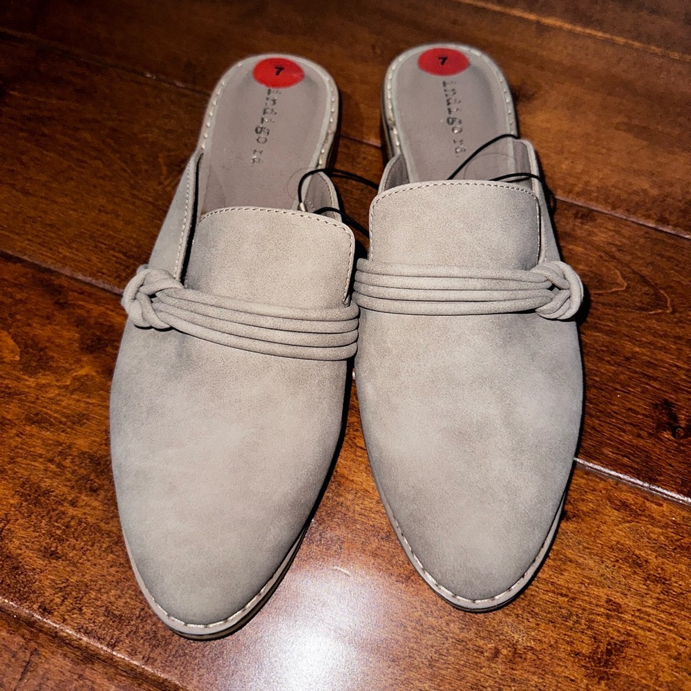 Gray/brownish Suede Slip-On Loafers with Pointed Toe